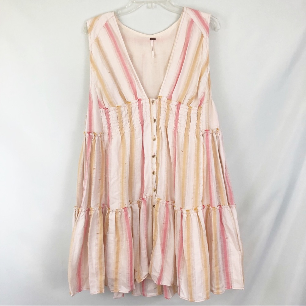Free People Striped Mini Dress in Cream, Pink & Yellow